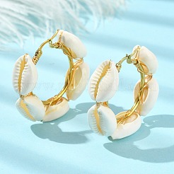 Серьги-кольца из натуральных ракушек и бисера&nbsp;EJEW-TA00278