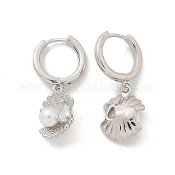 Серьги-кольца из латуни в форме ракушки с микропаве из кубического циркония&nbsp;EJEW-M077-05P