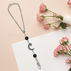 Подвесные украшения из натурального обсидиана и сплава&nbsp;HJEW-WH20009-03B