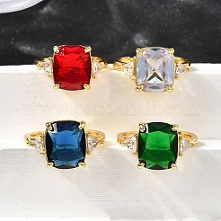 Женские кольца на палец из латуни с микропаве и кубическим цирконием&nbsp;RJEW-F181-11G