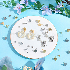 32 шт. 2 цвета 201 нержавеющая сталь плоская круглая фурнитура для сережек-гвоздиков&nbsp;STAS-BBC0008-90