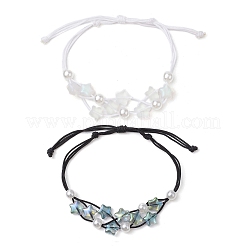 2 шт. 2 цвета регулируемые браслеты из плетеных бусин с нейлоновой нитью&nbsp;BJEW-JB11560