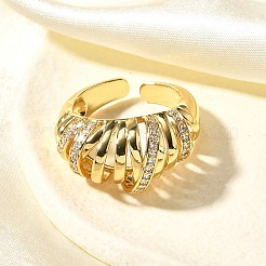 Латунные кольца-манжеты с микропаве и прозрачным цирконием для женщин&nbsp;RJEW-Q008-04G