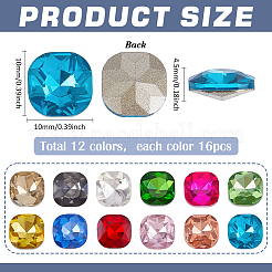 192шт 12 цвета стеклянные кабошоны со стразами&nbsp;GLAA-PH0004-35