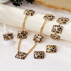 Леопардовый принт квадратные сплавные браслеты и серьги и ожерелья и кольца наборы для женщин&nbsp;FS-WG3A343-01
