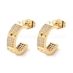 Серьги-гвоздики в форме буквы С из латуни с микропаве из кубических цирконий&nbsp;EJEW-B153-11G