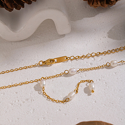 Элегантные ожерелья из нержавеющей стали 304 с натуральным пресноводным жемчугом в виде рисовых звеньев для женщин&nbsp;EH4993