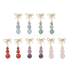 Серьги-гвоздики с подвесками из натурального смешанного камня в виде банта и круглой подвески&nbsp;EJEW-JE06780