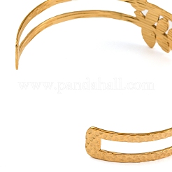 Браслеты-манжеты из нержавеющей стали 304 с полыми листьями для женщин&nbsp;BJEW-K241-03A-G