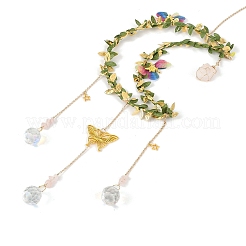 Украшения с подвесками в форме луны из натурального розового кварца и латуни&nbsp;HJEW-K046-08G-04