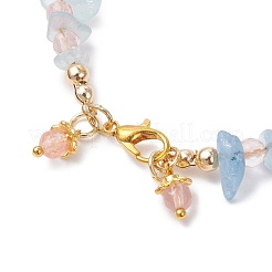 Браслеты из бусин из вишневого кварцевого стекла и натуральной аквамариновой крошки для женщин&nbsp;BJEW-JB12526-02