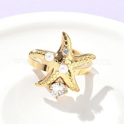 Кольца-манжеты из нержавеющей стали 304 с микропаве из кубического циркония и пластиковым жемчугом&nbsp;RJEW-D310-02A-G