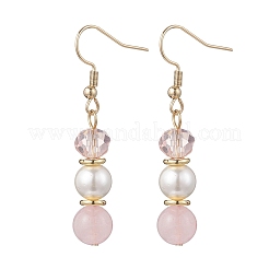 Круглые серьги с подвесками из натурального розового кварца&nbsp;EJEW-JE06778-02