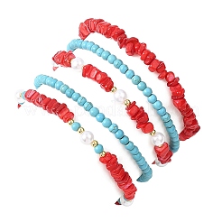 5 шт. 5 стильных браслета из натуральной пресноводной ракушки и синтетической бирюзы&nbsp;BJEW-JB12704