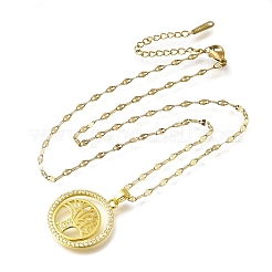 Подвески из латуни с микропаве из прозрачного кубического циркония в виде дерева жизни&nbsp;NJEW-H066-01E-G