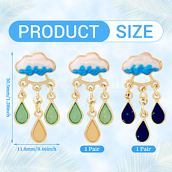 2 пара двухцветных сережек-гвоздиков из сплава с эмалью в форме капли для женщин&nbsp;EJEW-TA0001-49A