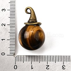 Круглые подвески из натурального тигрового глаза с ведьминой шляпой из сплава&nbsp;G-D311-01AB-04