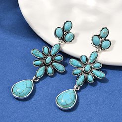 Серьги-гвоздики из сплава синтетической бирюзы&nbsp;EJEW-U053-06AS