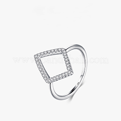 Кольца для женщин из стерлингового серебра с микропаве из прозрачных кубических цирконий в форме ромба 925&nbsp;FS-WGB12EE-02