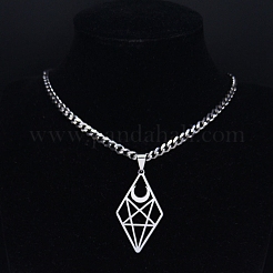 Ожерелья с подвеской из нержавеющей стали 201 с полыми бриллиантами в форме луны для мужчин и женщин&nbsp;LS-NJEW-K283-25P