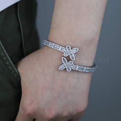 Браслеты-бабочки из латуни с микропаве из прозрачных кубических цирконий на петлях для женщин&nbsp;FS-WG0F47F-02