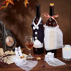 2 комплект из 2-х видов органзы и ткани для чехлов на бутылки вина для жениха и невесты AJEW-CA0002-44