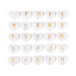 25 шт. натуральный кварцевый кристалл в форме сердца с гравировкой алфавита старшего футарка&nbsp;G-T144-02C