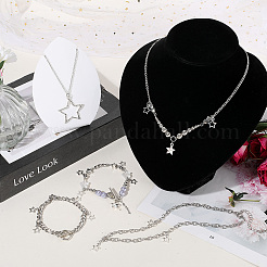 Звездные железные цепи браслеты с подвесками и цинковый сплав звезда кулон 3 слой ожерелья для женщин&nbsp;SJEW-SC0001-02