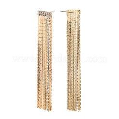 Серьги-гвоздики с цепочкой из прозрачного кубического циркония и кисточками&nbsp;X-EJEW-G321-19G