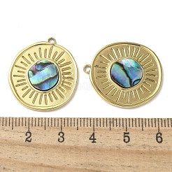 Плоские круглые подвески из нержавеющей стали 304 с покрытием из натуральной раковины пауа/белой раковины&nbsp;STAS-U037-10G-01