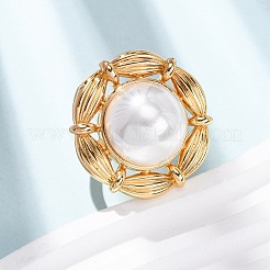 Регулируемые латунные кольца-манжеты с жемчужными элементами из АБС-пластика&nbsp;RJEW-G368-07G