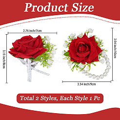 Наборы из искусственных цветов из шелковой ткани и пластикового искусственного жемчуга для запястья и бутоньерки&nbsp;AJEW-DJ0005-64B