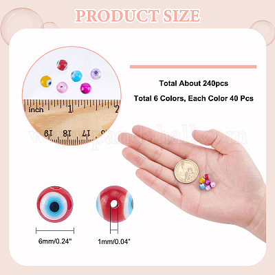 240шт 6 цвета ручной работы сглаз лэмпворк круглая бусина&nbsp;LAMP-NB0001-76A-1