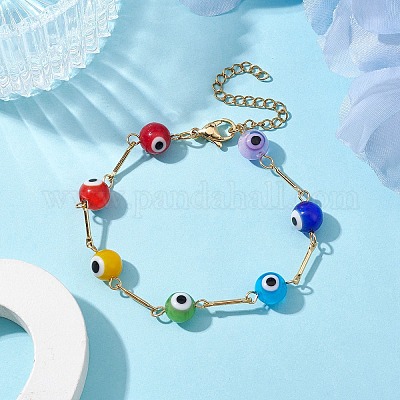 Браслеты-цепочки с звеньями лэмпворк от сглаза BJEW-JB10043-1