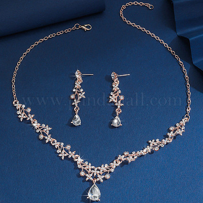 Комплекты серег-гвоздиков и ожерелий из сплава со стразами для женщин FS-WGD2CB4-02-1