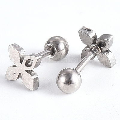 Устойчивые к потускнению серьги-штанги из нержавеющей стали 201 в форме цветка&nbsp;LS-EJEW-R147-26-1