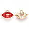 Alloy Enamel Pendants, Makeup Pendants, Lip Shape, Light Gold, Red, 13x18x3mm, Hole: 2mm