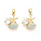 Brass Micro Pave Clear Cubic Zirconia Charms, Starfish with Shell Charms, with Enamel, Real 18K Gold Plated, Sky Blue, 15x12.5x3mm, Hole: 4x2mm