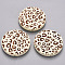 Painted Natural Wood Beads, Laser Engraved Pattern, Flat Round with Leopard Print, Creamy White, 30x5mm, Hole: 1.6mm