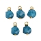 Dyed Natural White Jade Pendants, Faceted Round Charms with Brass Loops, Real 18K Gold Plated, Cadmium Free & Lead Free, Rack Plating, Long-Lasting Plated, 16x9x9mm, Hole: 2.5mm