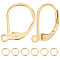50Pcs Brass Leverback Earring Findings, with Horizontal Loops & 50Pcs Jump Rings, Real 24K Gold Plated, 15.6x10x2mm, Hole: 1.4mm, Pin: 0.8mm