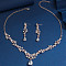 Alloy Rhinestone Stud Earrings & Necklaces Sets for Women, Teardrop & Leaf, Rose Gold, 470mm