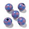Printed Wood European Beads, Round with Tartan Pattern, Cornflower Blue, 15.5~16mm, Hole: 4~4.5mm
