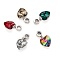 5Pcs 5 Colors Electroplated Glass Faceted Heart European Dangle Charms, Alloy Large Hole Pendants, Mixed Color, Antique Silver, 25mm, Heart: 14mm, 1pc/color