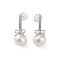 925 Sterling Silver Studs Earring, with Cubic Zirconia & Natural Pearl, Bowknot, Platinum, 20x8.5mm