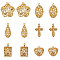 12Pcs 6 Style Brass Pendants, Hollow, Nickel Free, Teardrop & Rectangle & Heart & Oval & Flower & Cross, Real 18K Gold Plated, 2pcs/style