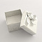 Valentines Day Presents Packages Square Cardboard Ring Boxes, with Bowknot Outside and Sponge Inside, Silver, 43x43x32mm