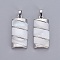 Natural White Shell Mother of Pearl Shell Pendants, with Platinum Tone Brass Findings, Rectangle, 38.5x17.5x4.5mm, Hole: 4.5x8mm