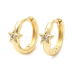 Серьги-кольца из латуни в форме звезды с микропаве и прозрачными кубическими циркониями для женщин&nbsp;EJEW-G460-05G