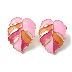 Серьги-гвоздики с тропическими листьями и эмалью&nbsp;EJEW-WH0017-39B-LG